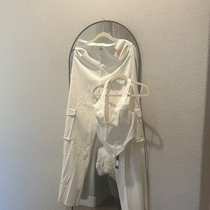 White Two-Piece Set - Sculpted Top & High-Waist Pants